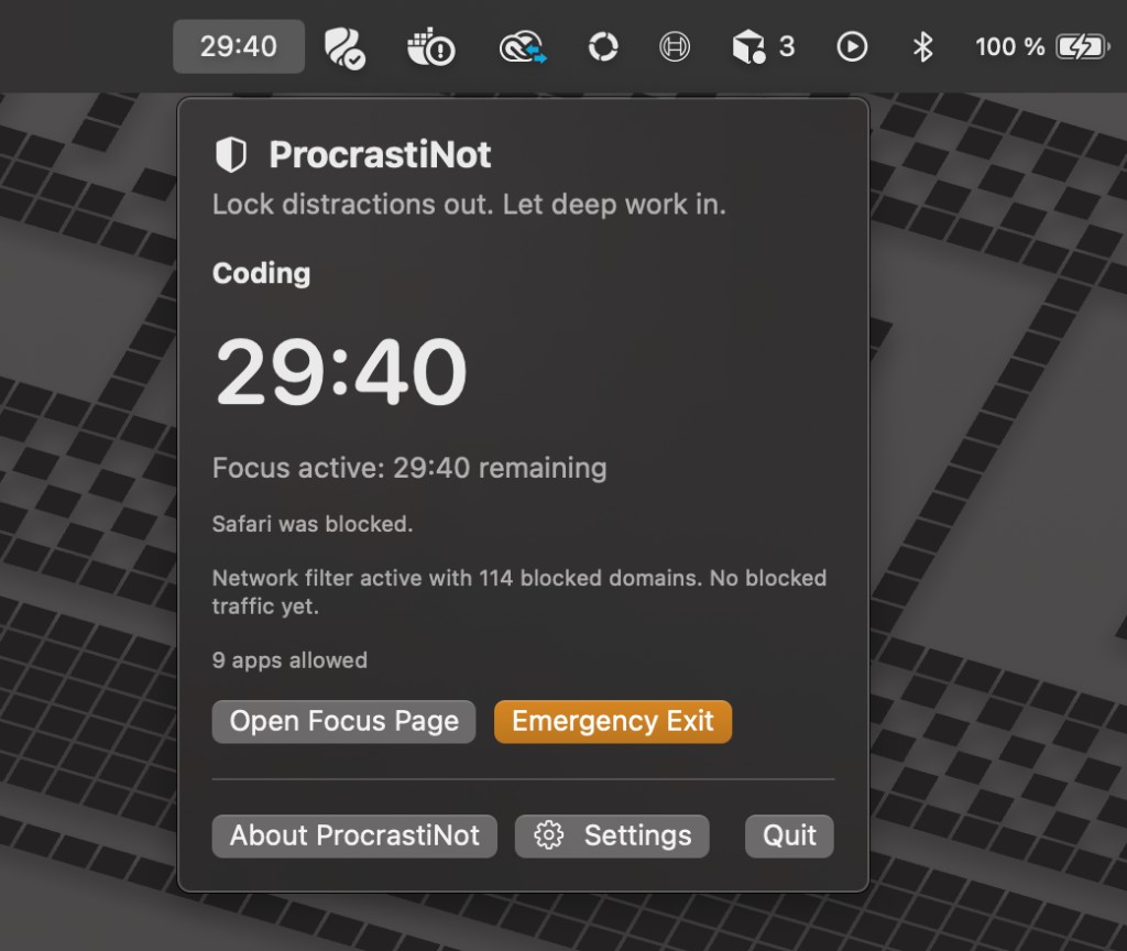 RubyMatilda aktive Fokus-Session mit blockierter App